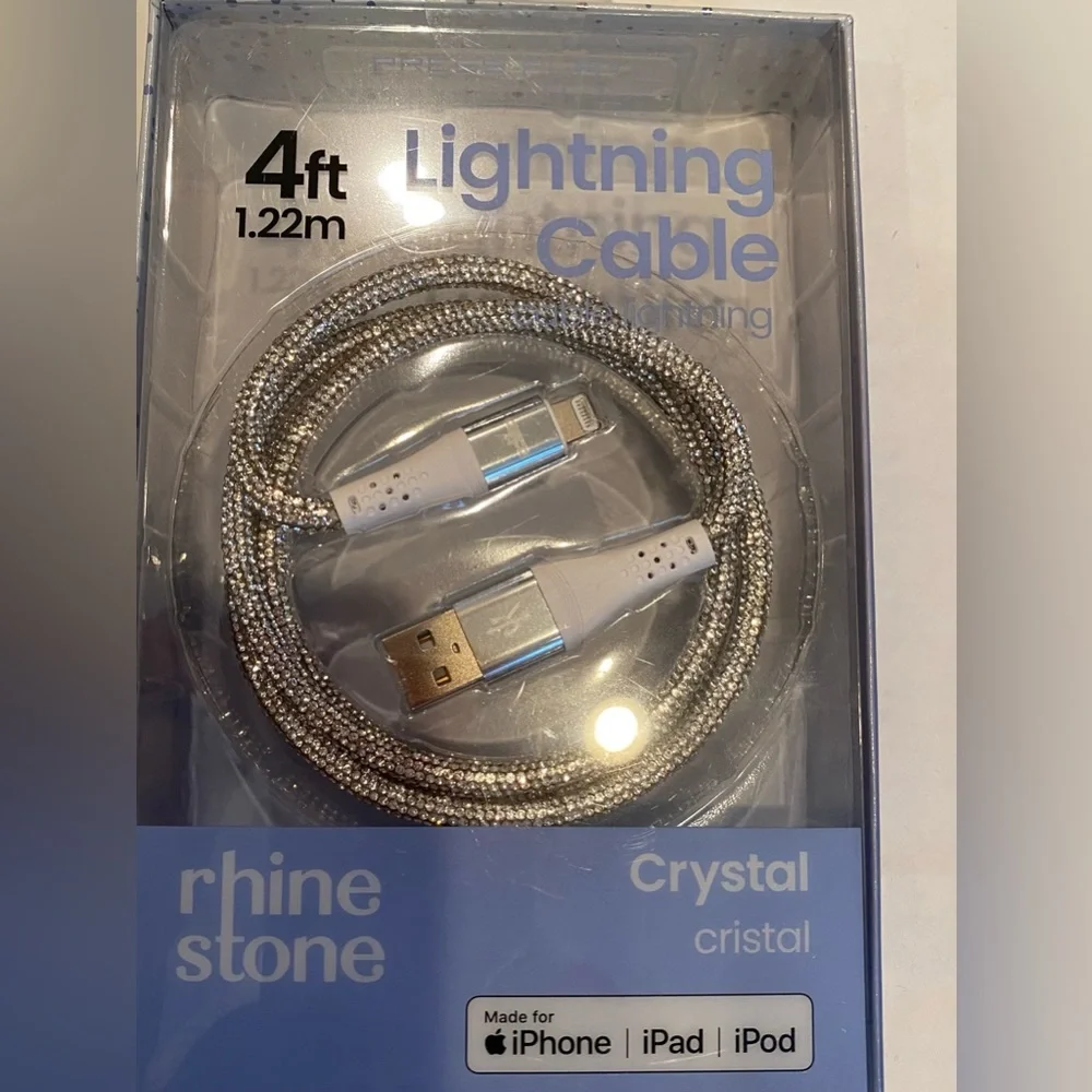 Press play 4 feet 4’ Crystal Lightning charging cable iPhone iPad PINK CHAMPAGNE
